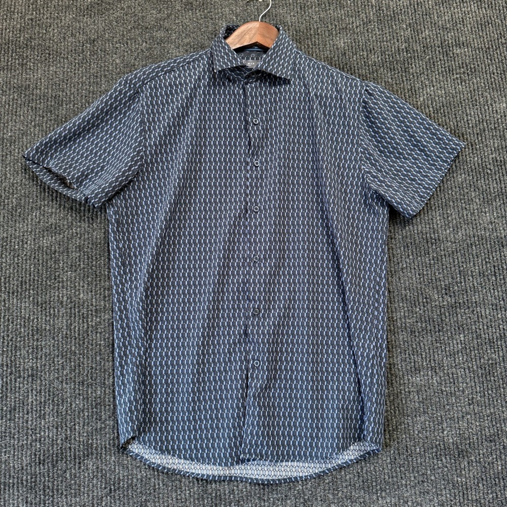 Cactus Man Ricky Singh Tech Comfort Shirt Men's M Blue Geometric Short Sleeve